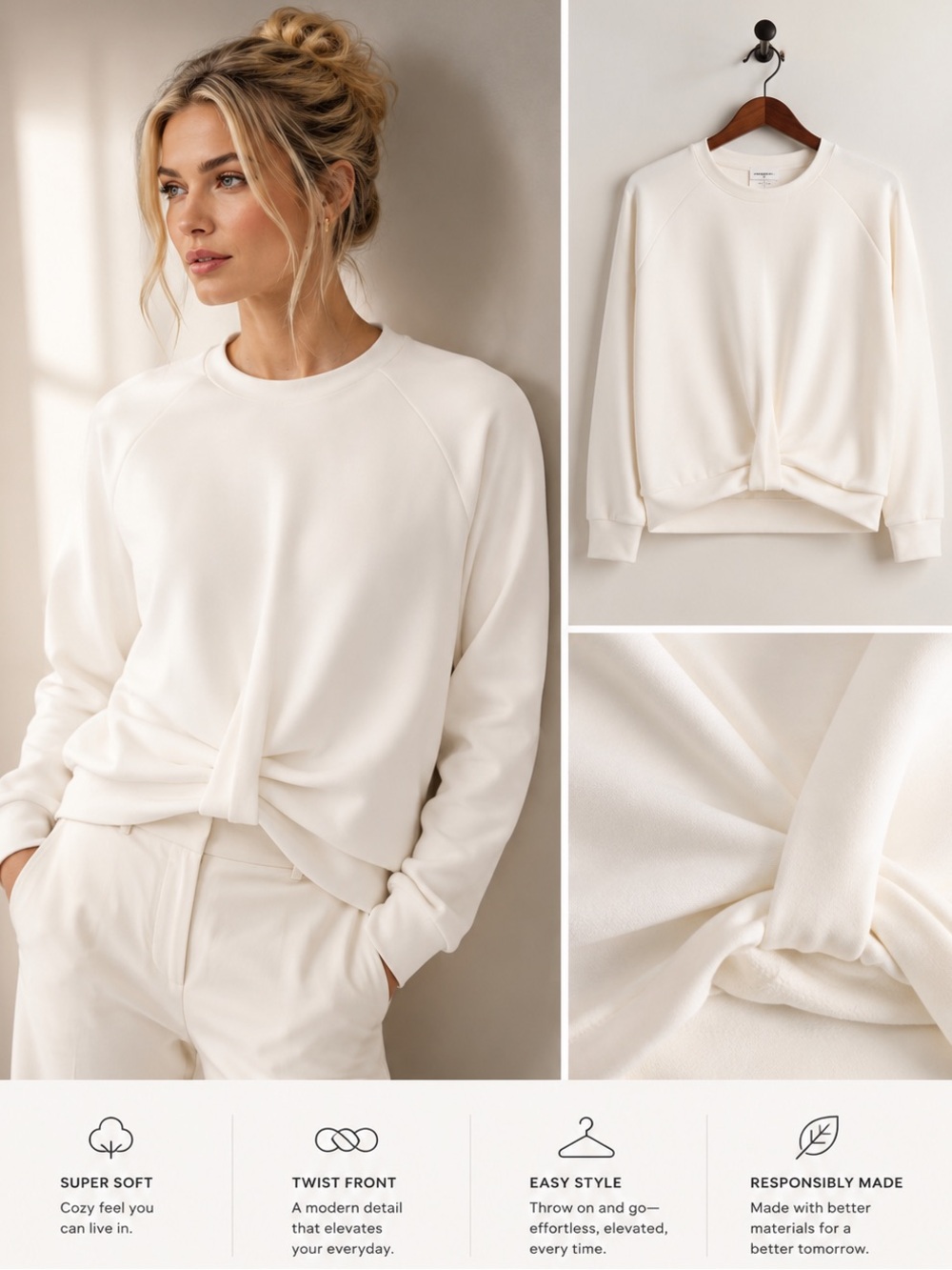 NWT Banana Republic Weekender Twist Front Pullover Sweatshirt